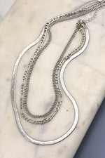 Silver Herringbone Layered Necklace