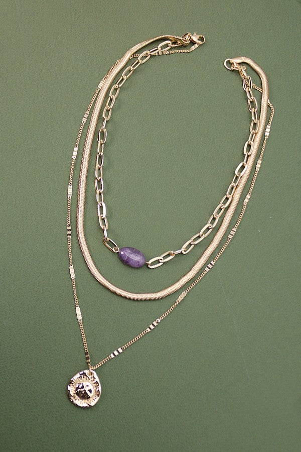 Stone Charm Chain Link Necklace