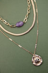 Stone Charm Chain Link Necklace