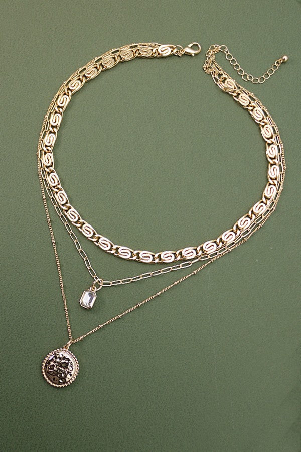 Rhinestone Charm Coin Necklace