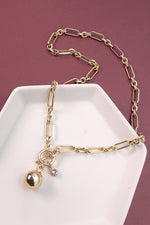 Gold Link & Ball Toggle Necklace