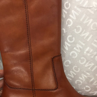 INC International Concepts Women's Brown Leather KneeHigh Wide Calf Boots Size US 9 M