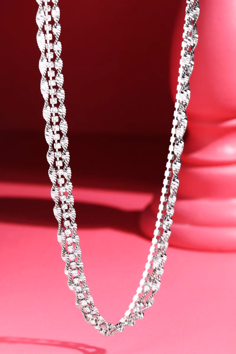 Silver Layered Chain Necklace w/Rhinestones