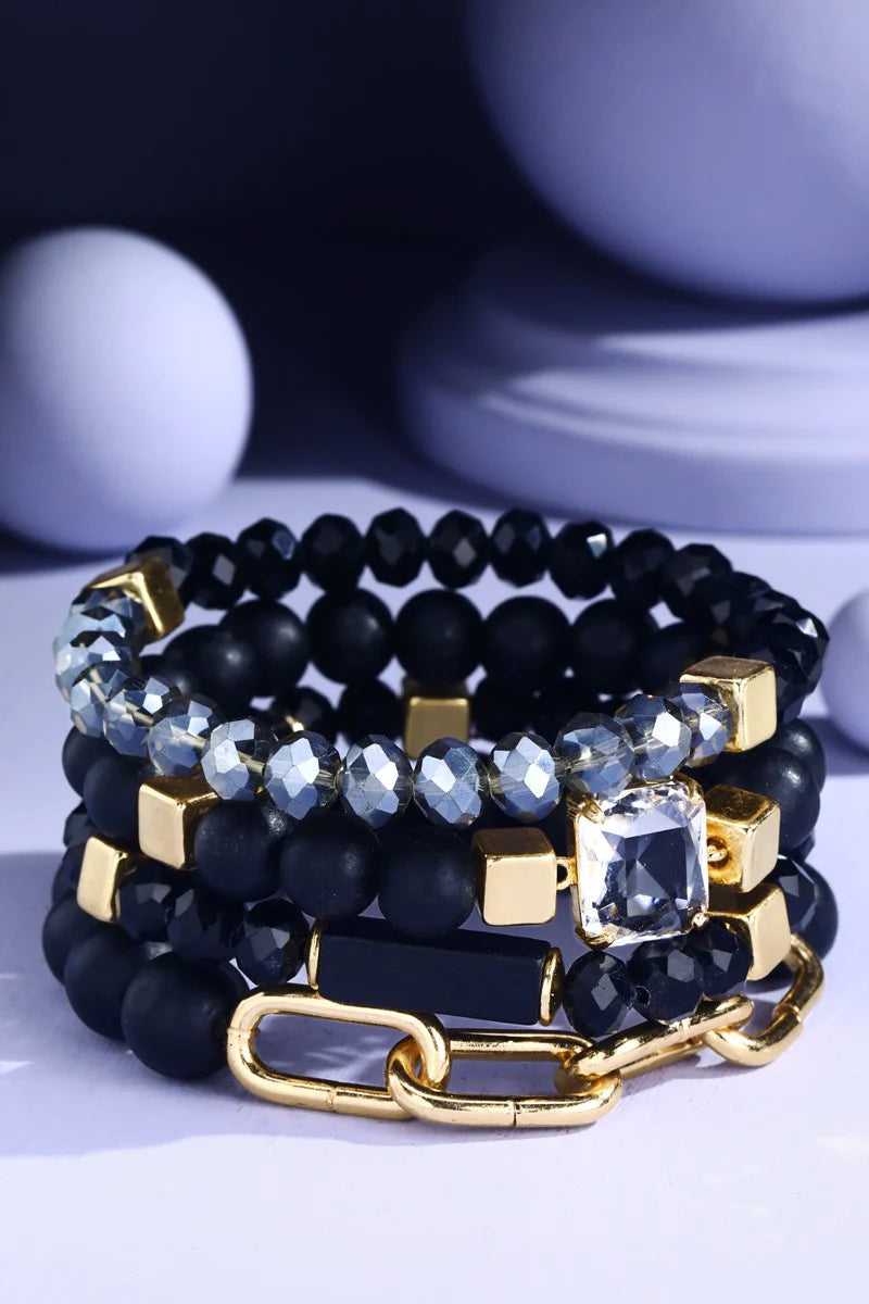 Black Bead Bracelet Set
