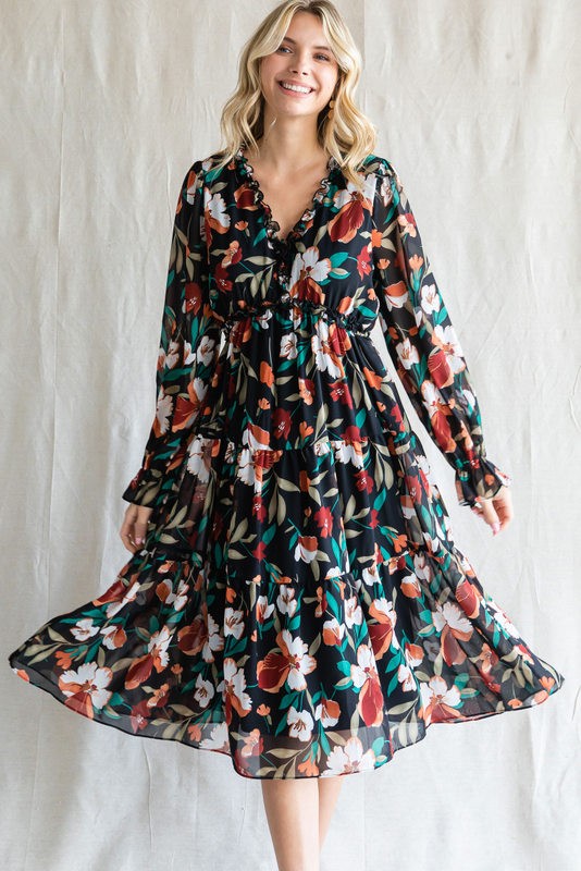 Midi Floral Chiffon Dress