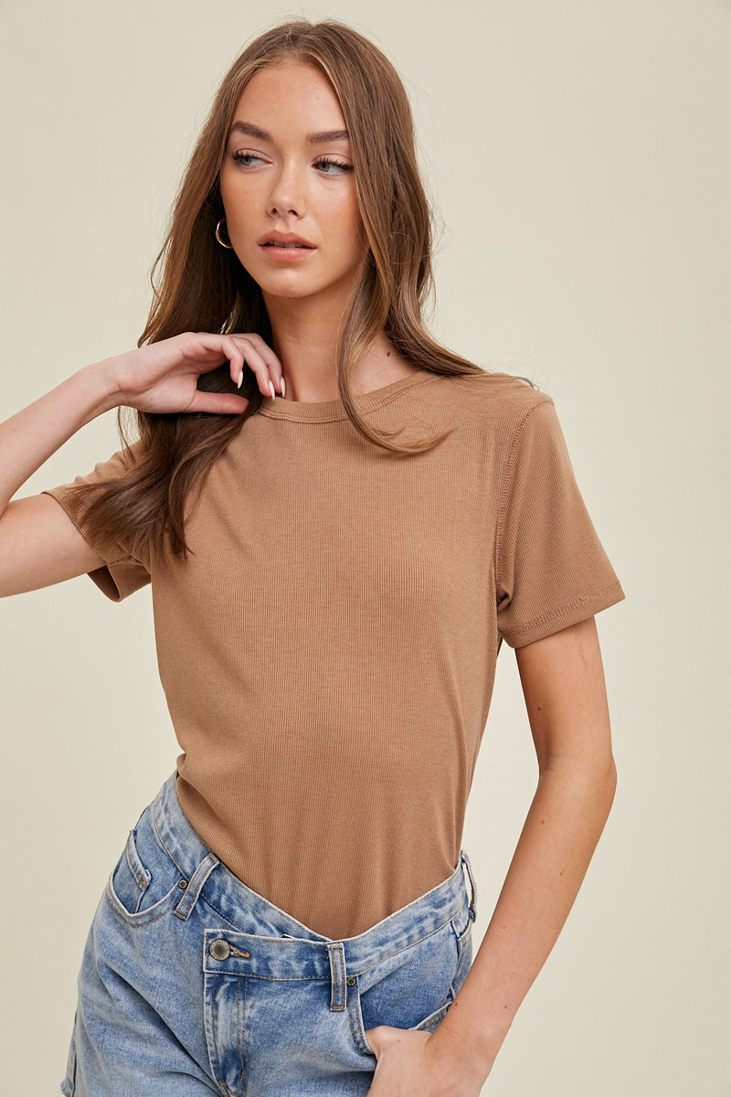 Camel Ribbed Knit Top