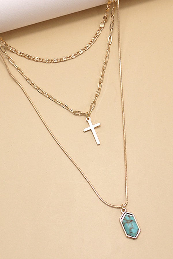 Turquoise & Cross Necklace