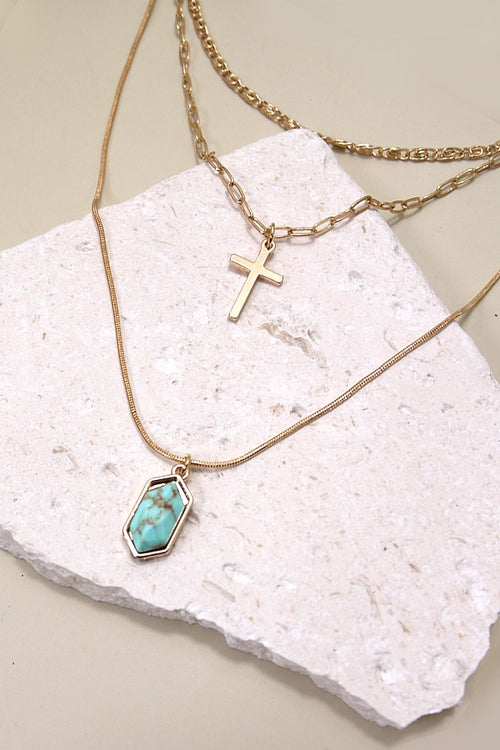 Turquoise & Cross Necklace