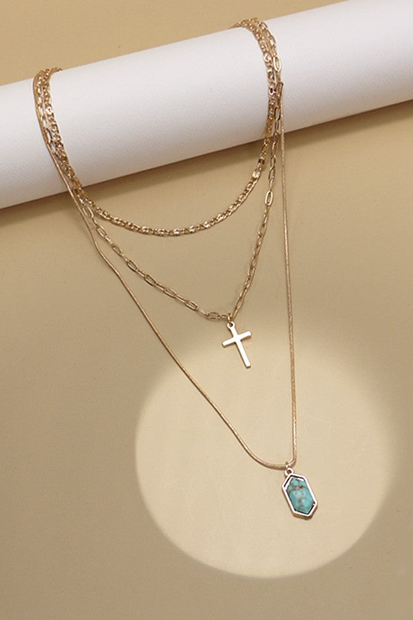 Turquoise & Cross Necklace