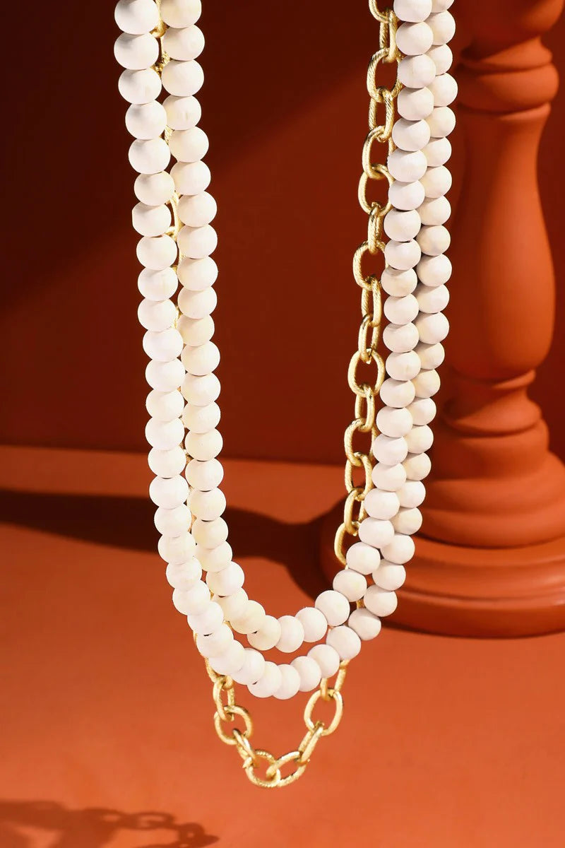 Ivory Wood Bead Necklace