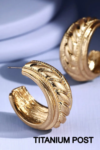 Wide Textured Gold Hoop Earrings