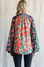 Floral Colorblock Balloon Sleeve Top