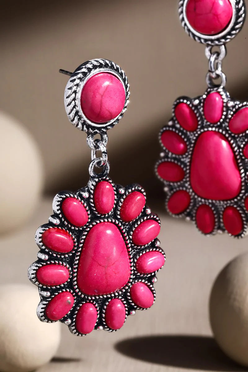 Fuchsia Stone Dangle Earrings