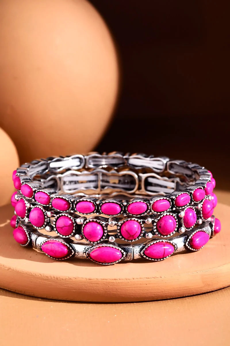 Hot Pink Stone Bracelet Set