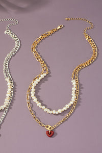 Pearl & Heart Chunky Chain Necklace