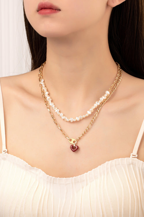 Pearl & Heart Chunky Chain Necklace