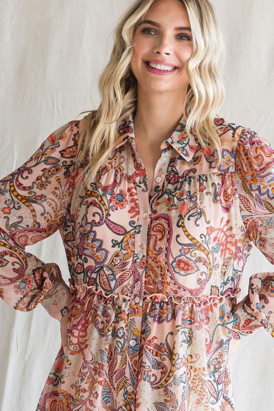 Paisley Chiffon Tiered Dress