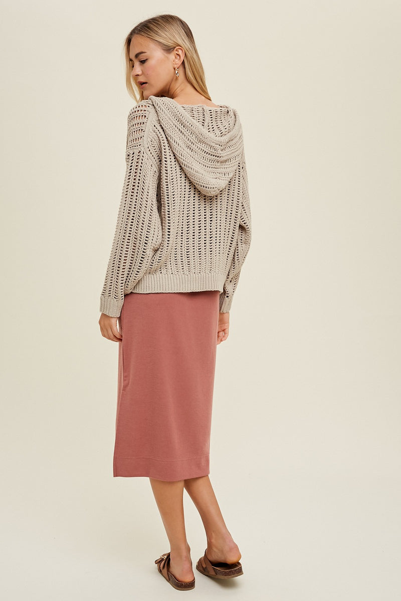 Open Knit Hooded Sweater