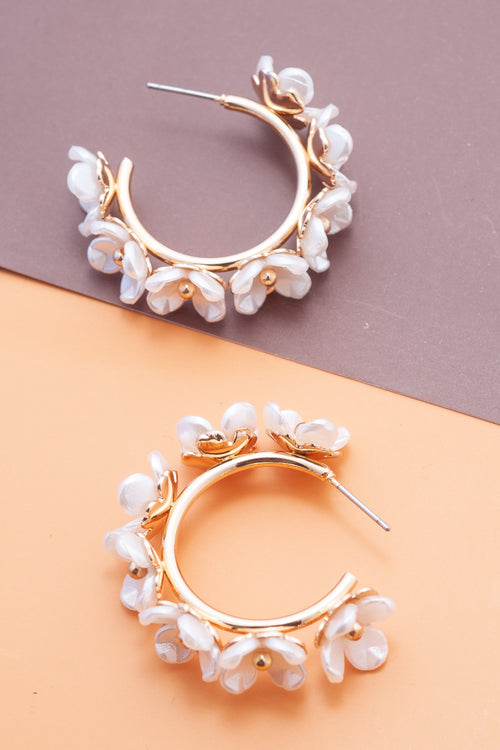 Pearl Flower Hoop Earrings