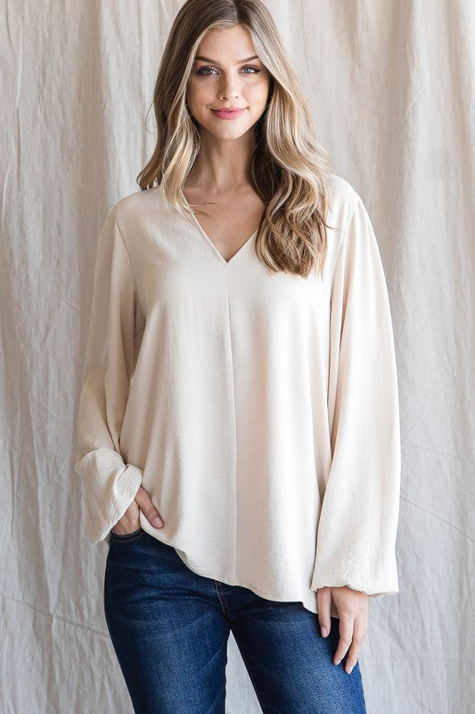 Cream Plus Bubble Sleeve Top