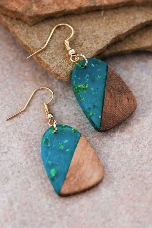 Turquoise Resin & Wood Earrings