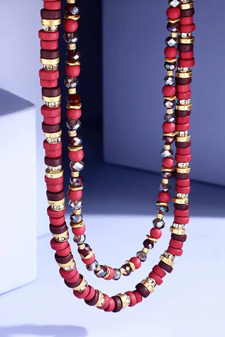 Wine Layered Bead Necklace