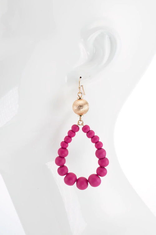 Fuchsia Bead Teardrop Earrings