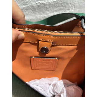 Coach Green Floral Leather Shoulder Bag Bucket Crossbody