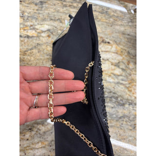 Sam Edelman Black Embellished Clutch with Gold Chain