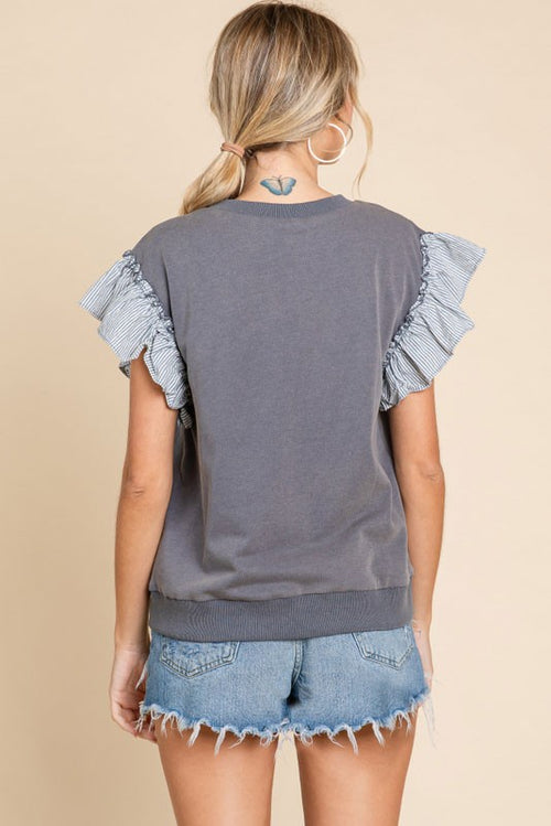 Crew Top With Cap Sleeves