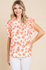 Ivory Floral Pattern Frilly Top