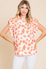 Ivory Floral Pattern Frilly Top