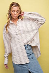 Taupe Stripe Button Down Shirt