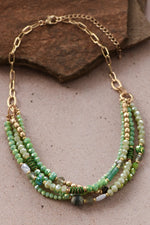 Multi-Strand Boho Green Mixed Bead Necklace