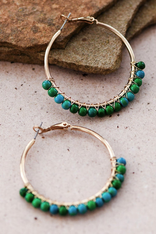 Natural Stone Beaded Hoop Earrings