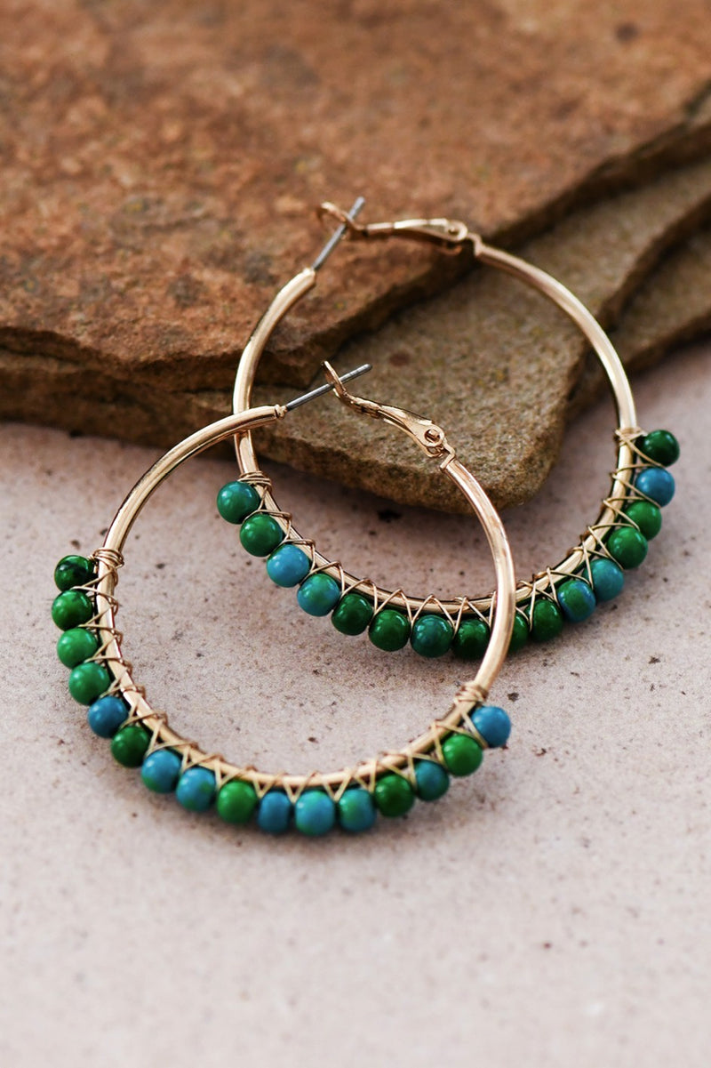 Natural Stone Beaded Hoop Earrings