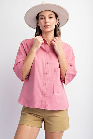 Mauve Stretch Poplin Button Down Top