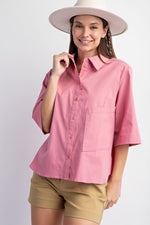 Mauve Stretch Poplin Button Down Top