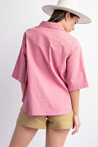 Mauve Stretch Poplin Button Down Top