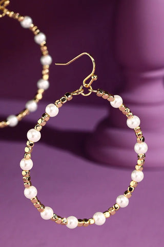 Gold Circular Beaded Wire Hoop Earrings