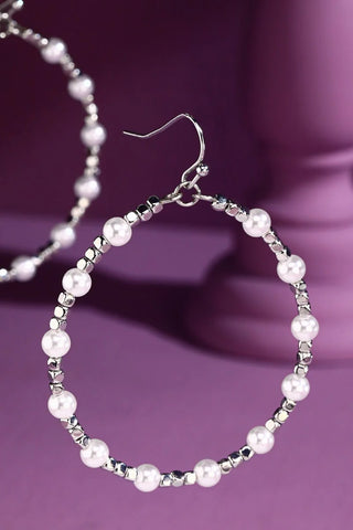 SIlver Circular Beaded Wire Hoop Earrings