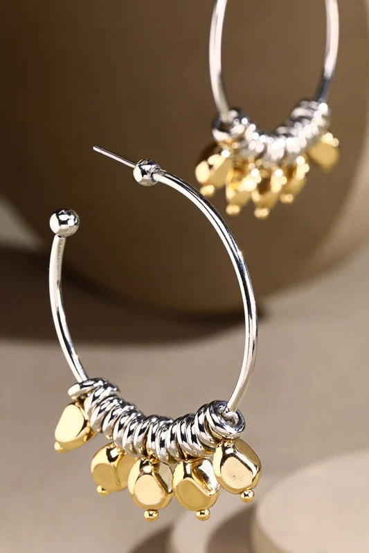 Hoop Earrings with Beaded Dangle Accents