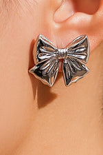 Silver Bow Stud Earrings