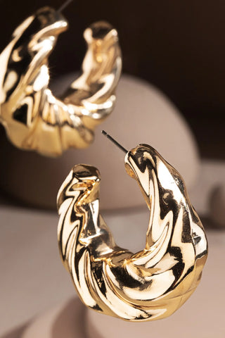 Gold Twisted Puff Hoop Earrings