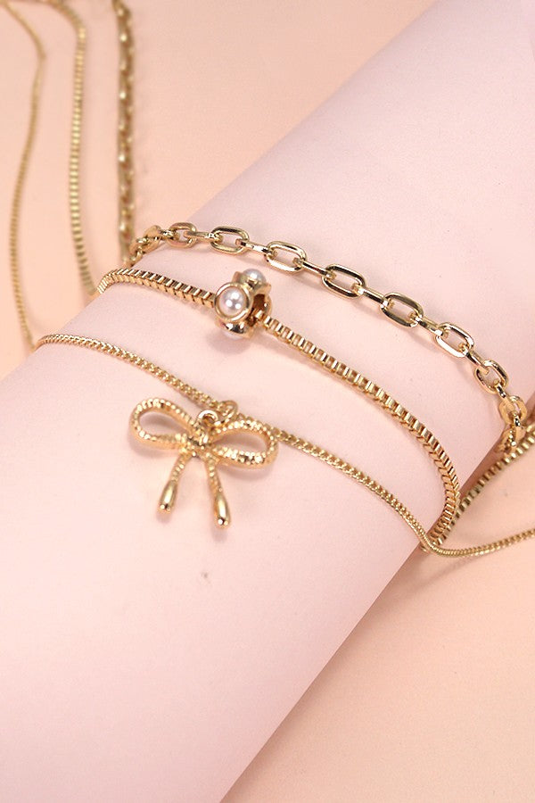 Pearl Bow Charm Necklace