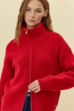 Red Ribbed 2-Way Zip Cardigan