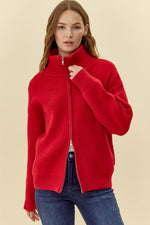 Red Ribbed 2-Way Zip Cardigan