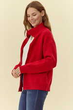 Red Ribbed 2-Way Zip Cardigan