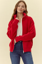 Red Ribbed 2-Way Zip Cardigan