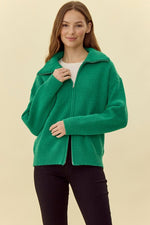 Green Ribbed 2-Way Zip Cardigan